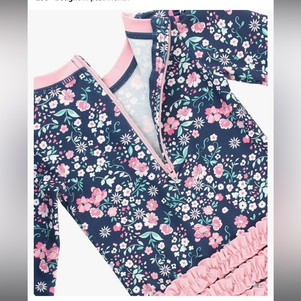 Ruffle Butts Baby Girls UPF 50+ Sun Protection Floral Moonlit Meadow Rash Guard - Picture 6 of 7
